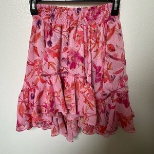 Vibrant Pink Floral Asymmetrical Skirt